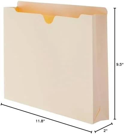 Amazon Basics Reinforced File Jackets - Letter Size, Straight-Cut Tab, 2 Inch Expansion, Manila, 50-Pack
