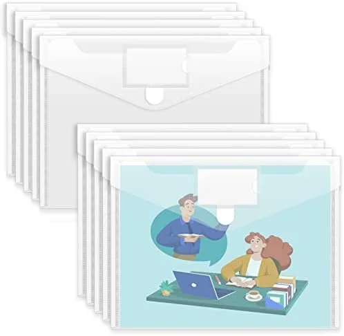 Sooez 10 Pack Plastic Envelopes File Folders, Clear Folder for Document US Letter A4 Size Poly Envelopes with Label Pockets for School Home Work
