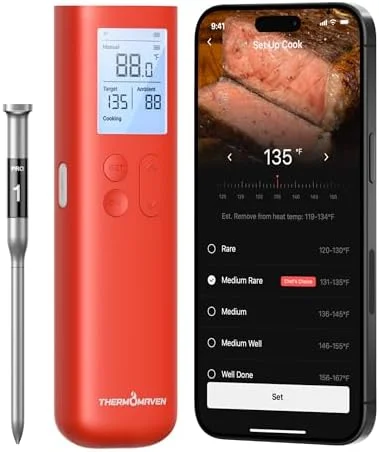 ThermoMaven Smart Bluetooth Wireless Meat Thermometer - 10X Enhanced Sub-1G Signal and Stability, Standalone Display Base, Certified Accuracy ±0.5°F