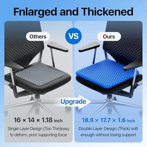 Gel Seat Cushion - Cooling seat Cushion (Super Large & Thick), Breathable Honeycomb Design Absorbs Pressure Points Seat Cushion, Gel Cushion for