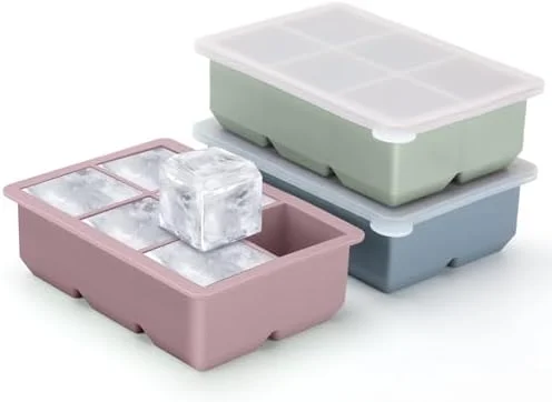 Excnorm Silicone Ice Cube Trays 3 Pack - Large Size Silicone Ice Cube Molds with Leak Proof Removable Lid Square Ice Cube Tray And BPA Free for