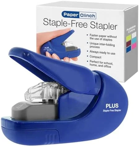 Plus Paper Clinch Compact Staple-Free Stapler - Blue