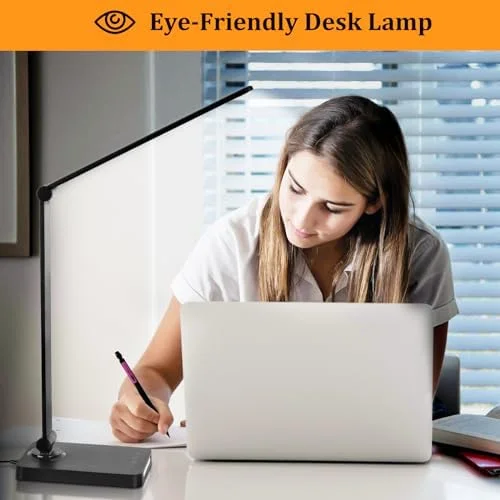 LED Desk Lamp with USB Ports - Touch Desk Lamps for Home Office with 5 Color Modes, 3 Brightness Desk Light with Small Night Light, Reading Lamp Table