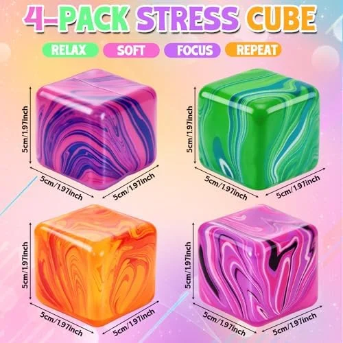 4 Pcs Stress Cube Squishies Fidget Toys, Ice Cube Shape Squeeze Toys, Slow Rise Stress Balls Sensory Toy for Kids Adults with Autism, Stress Relief