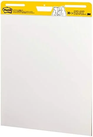 Post-it Super Sticky Easel Pad, 25 x 30 Inches, 30 Sheets Per Pad, 4 Pads, Large, White, Premium Self Stick Flip Chart Paper, Anchor Chart, Office