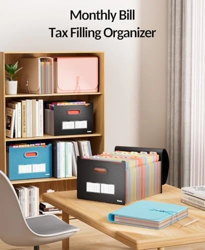 Sooez Upgraded Accordion File Organizer - Expanding File Folder with Deeper 12 Pockets - Never Cover Up Index Tabs, Monthly Bill Paper Receipt