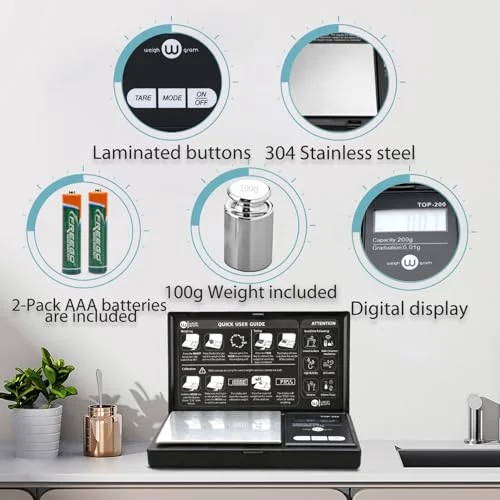 Weigh Gram 200g Digital Pocket Gram Scale 0.01g Accuracy - 200g x 0.01g Mini Digital Grams Scale, Small Food Scale, Jewelry Scale, Ounces Grains Scale