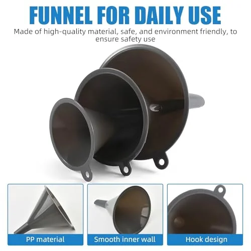 Plastic Kitchen Funnel Set of 3, Round Kitchen Funnels for Filling Bottles, Durable and Multifunctional Funnels for Filling Canning, Cooking, Lab or