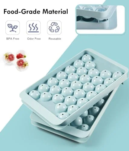 Ice Cube Tray with Lid and Bin – Round Ice Cube Trays for Freezer, BPA-Free Food-Grade Ice Mold, Stackable Ice Ball Maker, Iced Bucket Kits, Circle