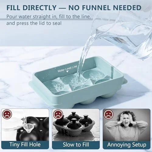 WIBIMEN Large Ice Cube Molds, Big Round Whiskey Ice Cube Trays for Freezer, Easy to Fill & Release, Whiskey Bourbon Cocktail(1.9In*6 Balls- Blue/2