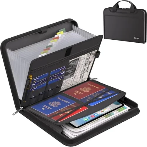 ENGPOW Accordion File Organizer, Fireproof Expanding File Folder with 13 Pockets Document Organizer with Handle & Labels, Portable Home Travel Safe