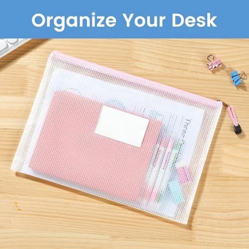 Sooez 20 Pack Mesh Zipper Pouch Bags - A4 Letter Size, Zipper Bags with Label Pocket, Waterproof Pouches for Classroom Organizer, Board Game Toy