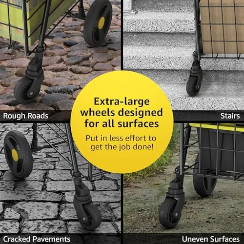 Our Modern Space Shopping Cart & 360° Swivel Wheels - Foldable Collapsible & Lightweight, Perfect for Groceries Laundry Utility Cart - Black