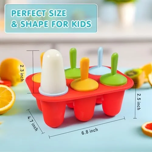 Miaowoof Silicone Popsicles Molds for Toddlers - 6-Cavity Non-BPA Premium Silicone Small Popsicle Molds, Ice Pop Mold with 6 Colorful Reusable Sticks