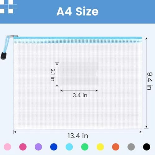 Sooez 20 Pack Mesh Zipper Pouch Bags - A4 Letter Size, Zipper Bags with Label Pocket, Waterproof Pouches for Classroom Organizer, Board Game Toy
