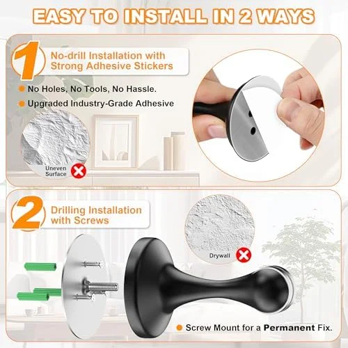 Crosize Magnetic Door Stoppers 2 Pack, Stainless Steel Door Stops, Wall-Mounted and Floor Mounting Metal Doorstops, Door Holder Keep Door Open, No