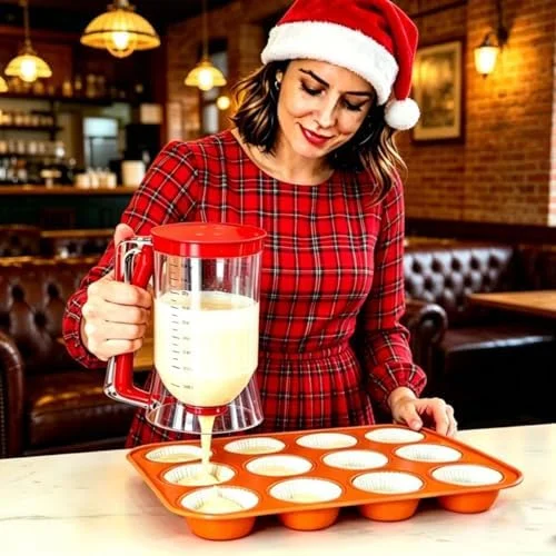 BBSTARZ Pancake Batter Dispenser – 4-Cup Batter Dispenser with Squeeze Handle & Measuring Marks for Pancakes - Waffles, Muffins, Crepes & Cupcakes –