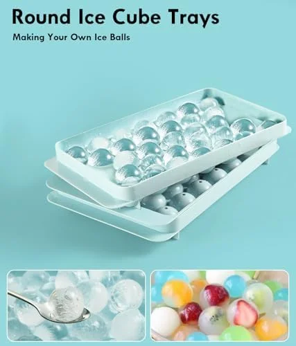 Ice Cube Tray with Lid and Bin – Round Ice Cube Trays for Freezer, BPA-Free Food-Grade Ice Mold, Stackable Ice Ball Maker, Iced Bucket Kits, Circle