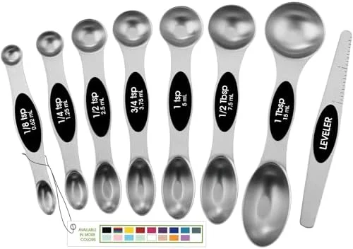 Spring Chef Stainless Steel Magnetic Measuring Spoons Set with Strong N45 Magnets, Heavy Duty Metal Kitchen Gadgets for Baking & Cooking, Fits in