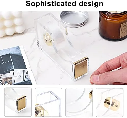 EOOUT Gold Office Supplies Set Desk Accessories - Acrylic Stapler Set Staple Remover, Phone Holder, Tape Holder, Pen Holder, 2 Ballpoint Pen, Scissor