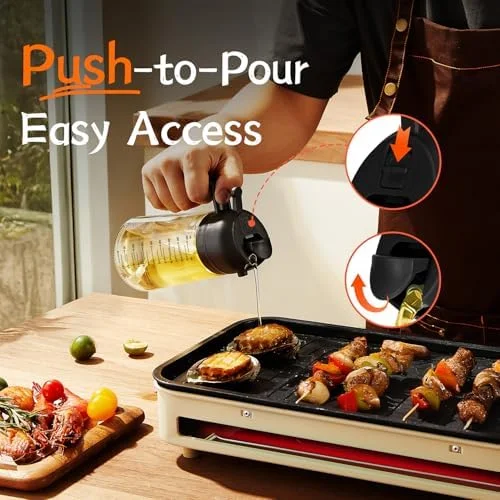 TrendPlain 16oz/470ml Glass Olive Oil Sprayer for Cooking – 2 in 1 Olive Oil Dispenser Bottle for Kitchen Gadgets and Air Fryer Accessories, Salad
