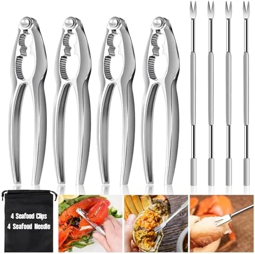 8 Pcs Lobster Crackers and Picks Set - Crab Leg Cracker Tools, Stainless Steel Seafood Crackers & Forks Nut Cracker Set for Eating Stake Support