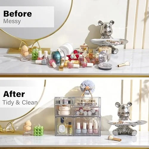 Prsildan Acrylic Drawer Makeup Organizer with 6 Drawers (Not for Baby Bottle), Set of 2 Office Desk Organizers Accessories, Clear Stackable Storage