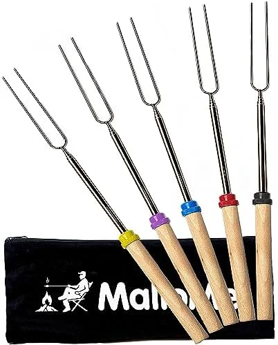 MalloMe Smores Sticks for Fire Pit Long - Marshmallow Roasting Sticks Smores Kit - Smore Skewers Hot Dog Fork Campfire Cooking Equipment, Camping