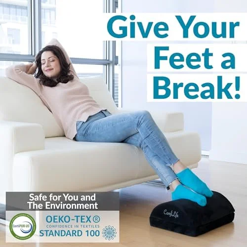 ComfiLife Foot Rest for Under Desk at Work – Adjustable Height Memory Foam Foot Stool for Under Desk, Office Chair & Gaming Chair – Ergonomic