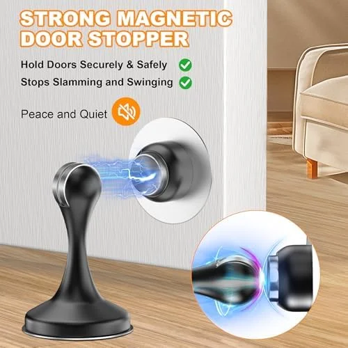 Crosize Magnetic Door Stoppers 2 Pack, Stainless Steel Door Stops, Wall-Mounted and Floor Mounting Metal Doorstops, Door Holder Keep Door Open, No