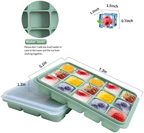 Ice Cube Trays Set of 2, Easy Release 15 Flexible Silicone Ice Cube Molds with Removable Lid Reusable Freezer Ice Trays Stackable for Whiskey, Baby