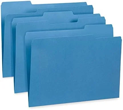 File Folder - 1/3 Cut Tab, Letter Size, Blue, Great for Organizing and Easy File Storage, 100 Per Box