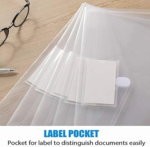 Sooez 10 Pack Plastic Envelopes File Folders, Clear Folder for Document US Letter A4 Size Poly Envelopes with Label Pockets for School Home Work