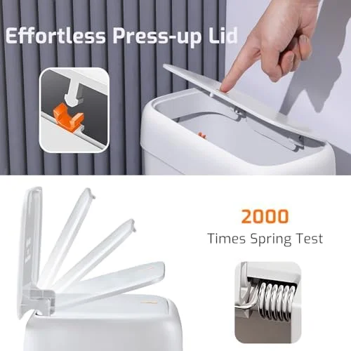 MOPALL Small Bathroom Trash Can with Lid, 2.6 Gallons, 10 L Slim Plastic Garbage Bin with Pop-Up Lid, Mini Waste Basket Can Dog Proof for Kitchen