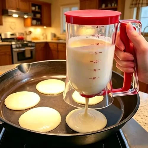 BBSTARZ Pancake Batter Dispenser – 4-Cup Batter Dispenser with Squeeze Handle & Measuring Marks for Pancakes - Waffles, Muffins, Crepes & Cupcakes –