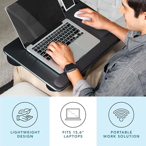 LAPGEAR Home Office Pro Lap Desk with Wrist Rest - Mouse Pad, and Phone Holder - Black Carbon - Fits up to 15.6 Inch Laptops - Style No. 91598