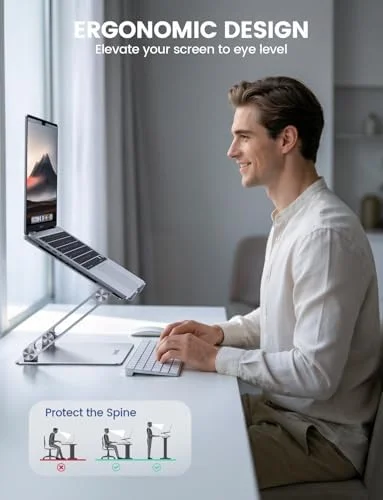 Lamicall Adjustable Laptop Stand, Portable Laptop Riser, Aluminum Laptop Stand for Desk Foldable, Ergonomic Computer Notebook Holder for MacBook Air