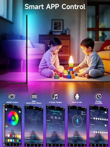 Tyute Corner Floor Lamp - RGB LED Corner Lamp with Music Sync, Smart App and Remote Control Color Changing Ambience Light, LED Lamp with 16 Million