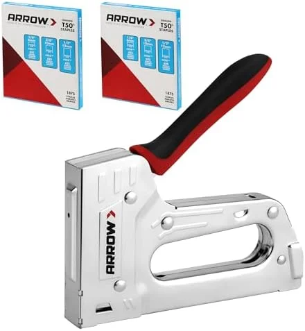 Arrow T55BL Staple Gun Kit, Heavy Duty Manual Stapler with 3750 Pieces T50 1/4", 3/8", 1/2" Staples, Soft Rubber Grip, for Upholstery Professional