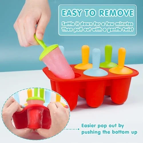 Miaowoof Silicone Popsicles Molds for Toddlers - 6-Cavity Non-BPA Premium Silicone Small Popsicle Molds, Ice Pop Mold with 6 Colorful Reusable Sticks