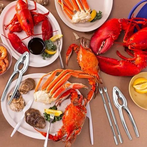 8 Pcs Lobster Crackers and Picks Set - Crab Leg Cracker Tools, Stainless Steel Seafood Crackers & Forks Nut Cracker Set for Eating Stake Support