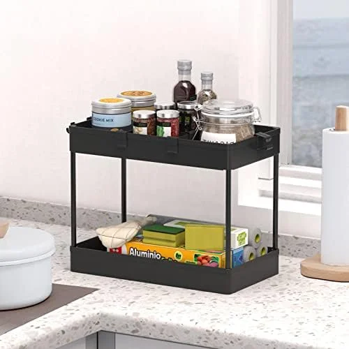 SPACELEAD 3 Tier Rolling Cart with Wheels, Storage Craft Art Trolley Organizer Serving, 3 Hanging Baskets Easy Assembly, for Office, Bathroom，Living