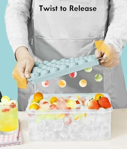 Ice Cube Tray with Lid and Bin – Round Ice Cube Trays for Freezer, BPA-Free Food-Grade Ice Mold, Stackable Ice Ball Maker, Iced Bucket Kits, Circle