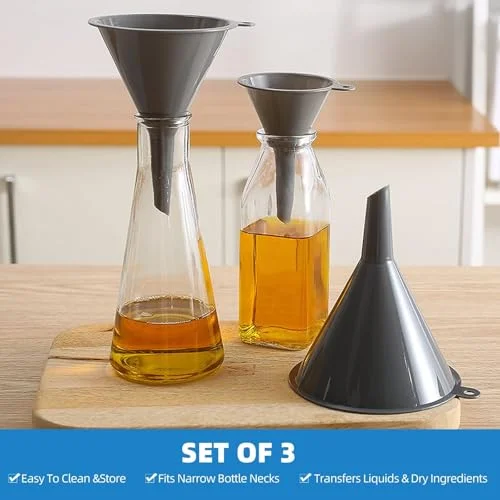 Plastic Kitchen Funnel Set of 3, Round Kitchen Funnels for Filling Bottles, Durable and Multifunctional Funnels for Filling Canning, Cooking, Lab or