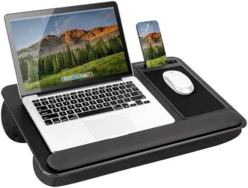 LAPGEAR Home Office Pro Lap Desk with Wrist Rest - Mouse Pad, and Phone Holder - Black Carbon - Fits up to 15.6 Inch Laptops - Style No. 91598